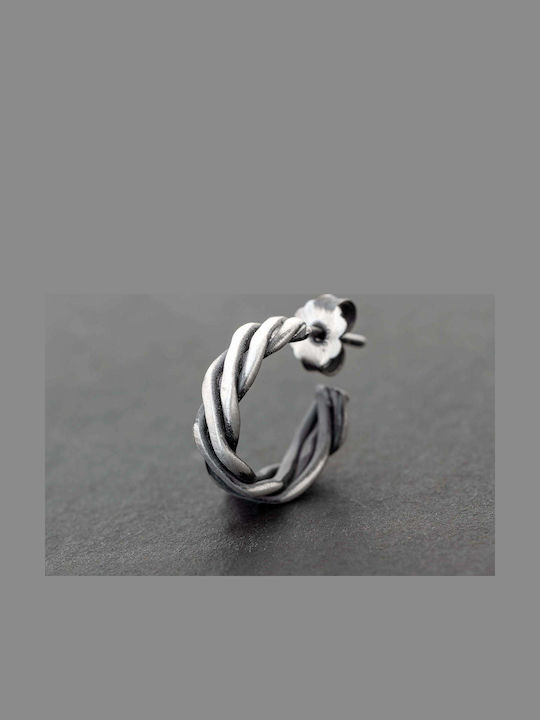 Earrings Hoops Huggie Twisted Wire Handmade Oxidized Silver 925