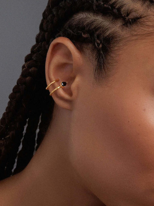 Ohrring Ear Cuff Schlange Klein Schwarze Steine Rechts Ohr Handgefertigt Vergoldetes Silber 925