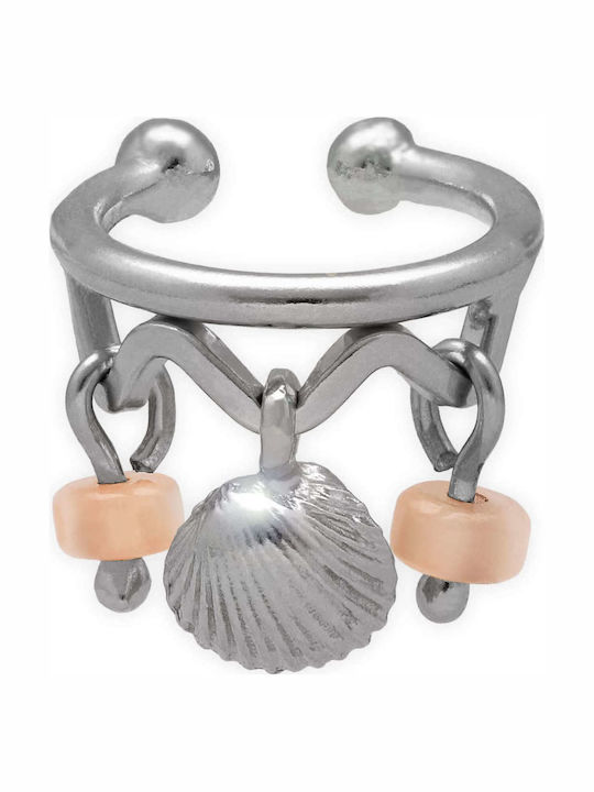 Ohrring Ear Cuff Muschel Somon Stein Linkes Ohr Handgefertigt Vergoldetes Silber 925