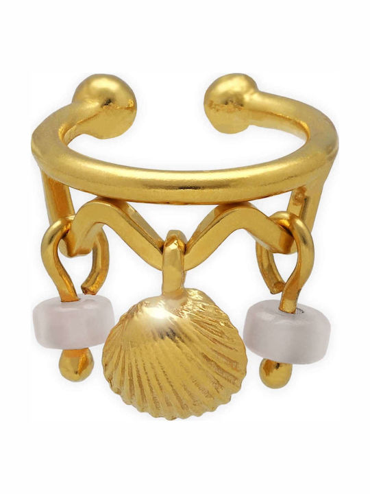 Ohrring Ear Cuff Muschel Somon Stein Linkes Ohr Handgefertigt Vergoldetes Silber 925