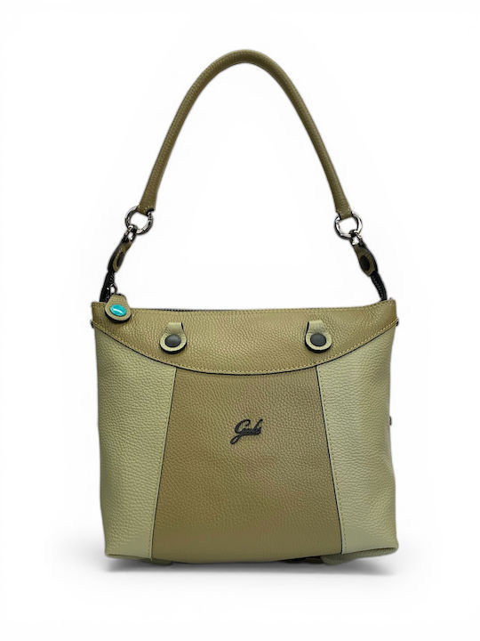 Leather Women's Shopper Shoulder Bag Khaki/Aloe
