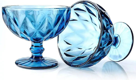 Serving Bowl Ice Cream Round Glass Blue with Diameter 11.8cm 6 Pieces