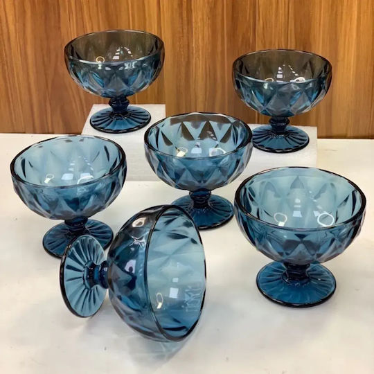 Serving Bowl Ice Cream Round Glass Blue with Diameter 11.8cm 6 Pieces