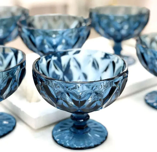 Serving Bowl Ice Cream Round Glass Blue with Diameter 11.8cm 6 Pieces