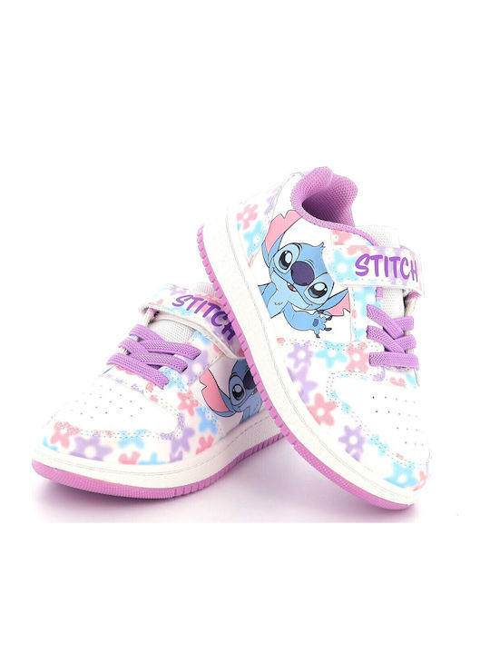 Stitch Stitch Kids Sneakers with Hoop & Loop Closure White