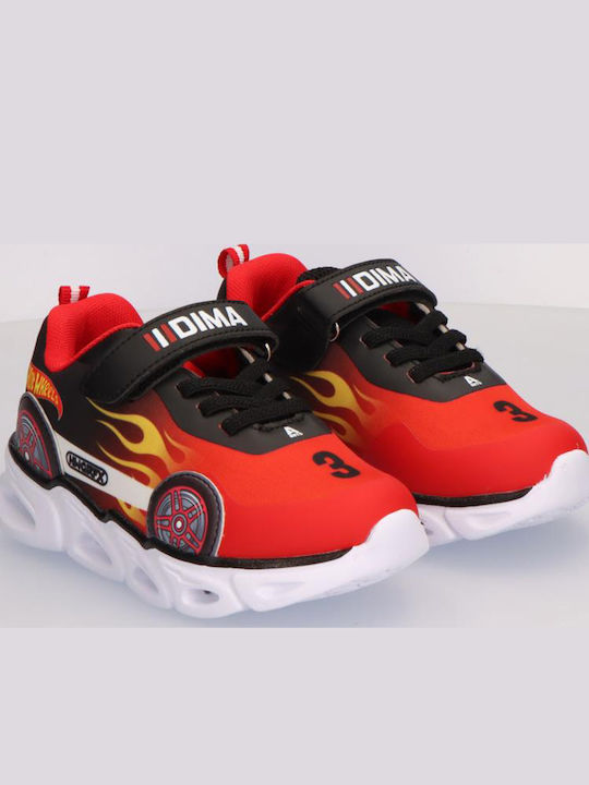 Hot Wheels Kids Sneakers with Hoop & Loop Closure and Red Lights