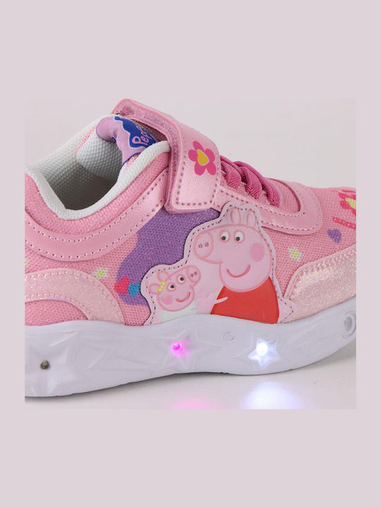 Pepa Pig Παιδικά Sneakers με Σκρατς & Φωτάκια Ροζ