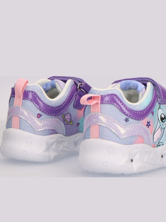 Stitch Παιδικά Sneakers με Σκρατς & Φωτάκια Λιλά