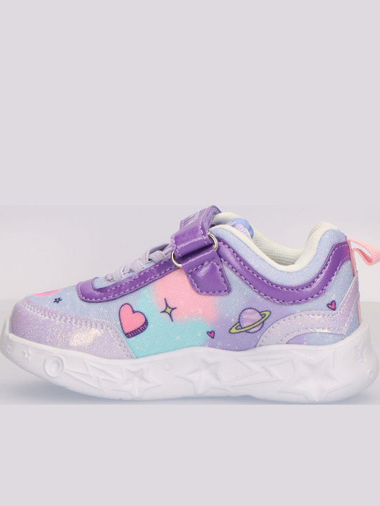 Stitch Παιδικά Sneakers με Σκρατς & Φωτάκια Λιλά
