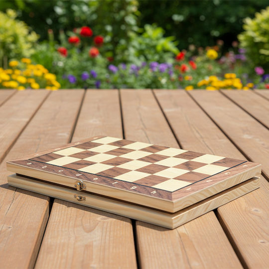 Set Piese Din Lemn și Zaruri pentru Backgammon Maro / Bej 7,62cm 30 Bucăți