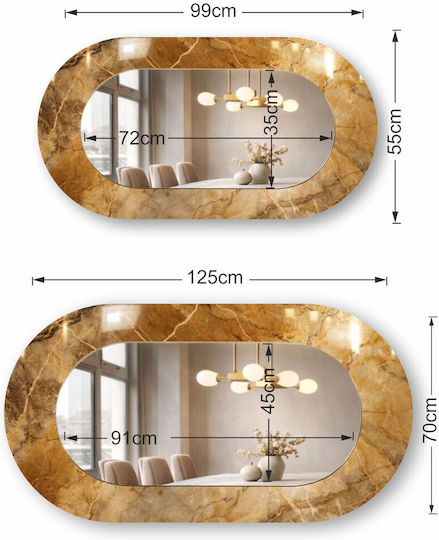 Oval Wall Mirror for Living Room with Multicolour Marble Glass Finish 55x99cm