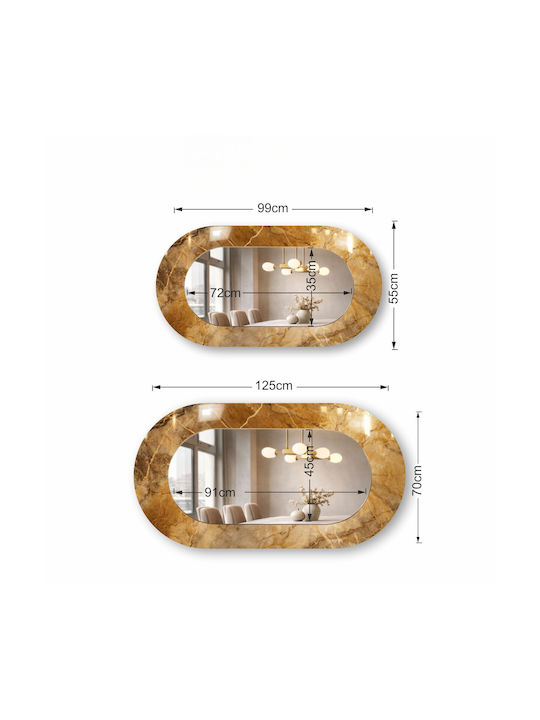 Oval Wandspiegel Mit Glas Rahmen Blau Muster (55x99cm)