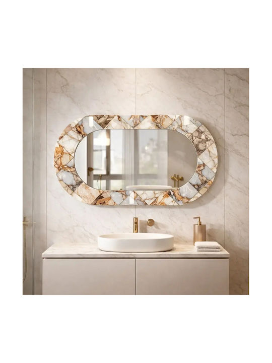 Oglindă Ovală Multifuncțională Cu Aspect Din Sticlă Marmură Multicoloră (55x99cm)