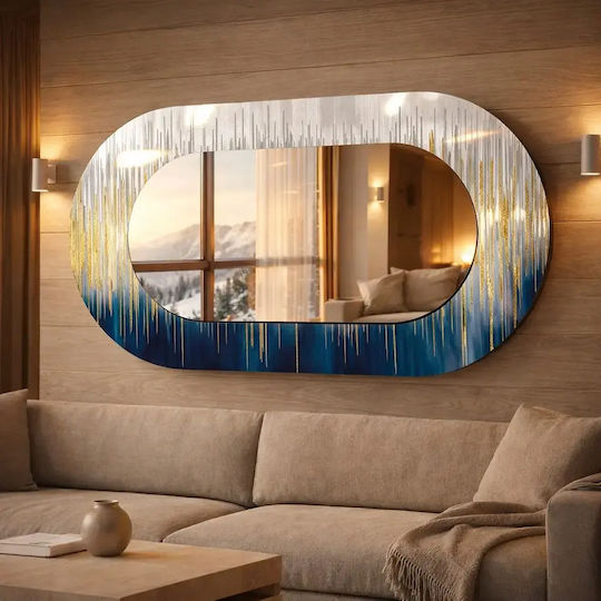 Oval Wandspiegel Mit Glas Rahmen Blau Und Hellgrau (55x99cm)