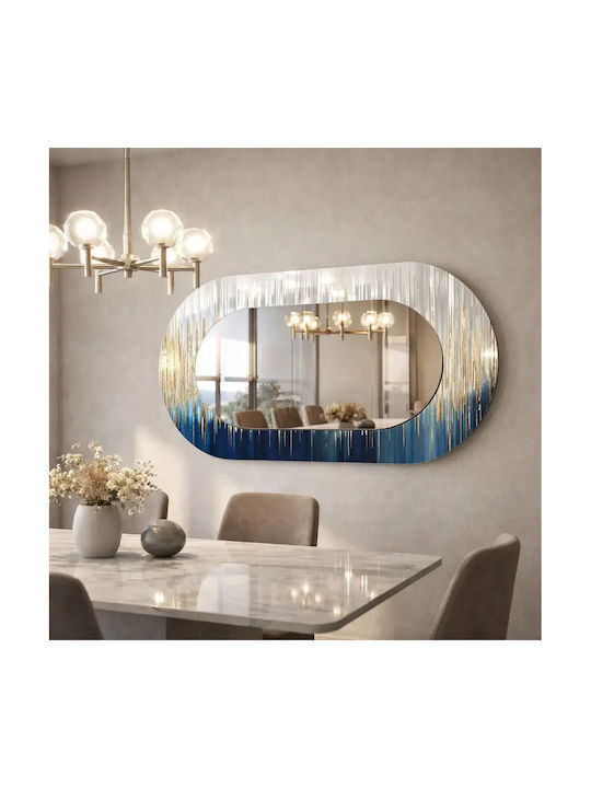 Oval Wandspiegel Mit Glas Rahmen Blau Und Hellgrau (55x99cm)