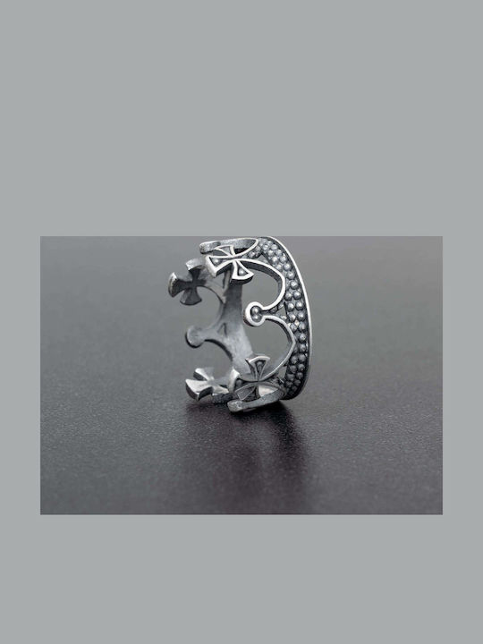 Handmade Silver 925 Crown Cross Ring Size 53