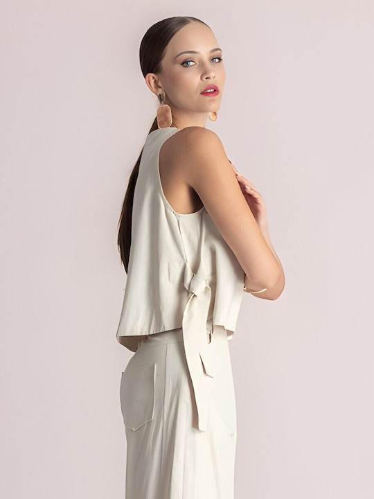 Women's Cotton Sleeveless Beige Blouse