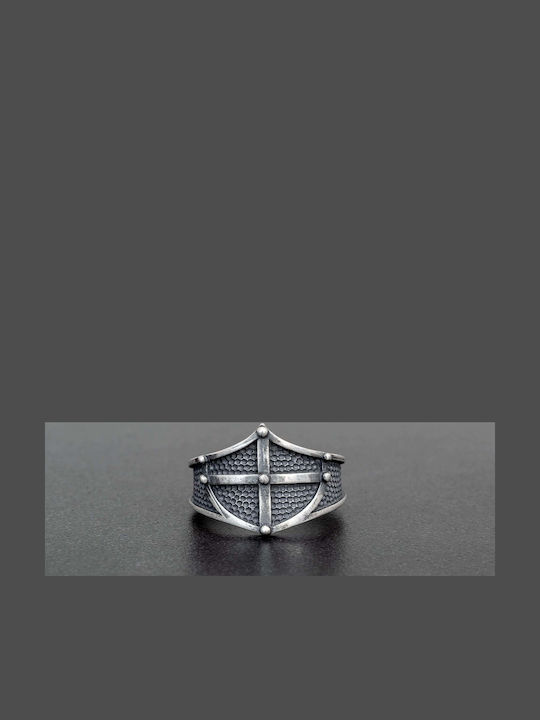 Men's Ring Shield Cross Handmade Silver 925 Size 57