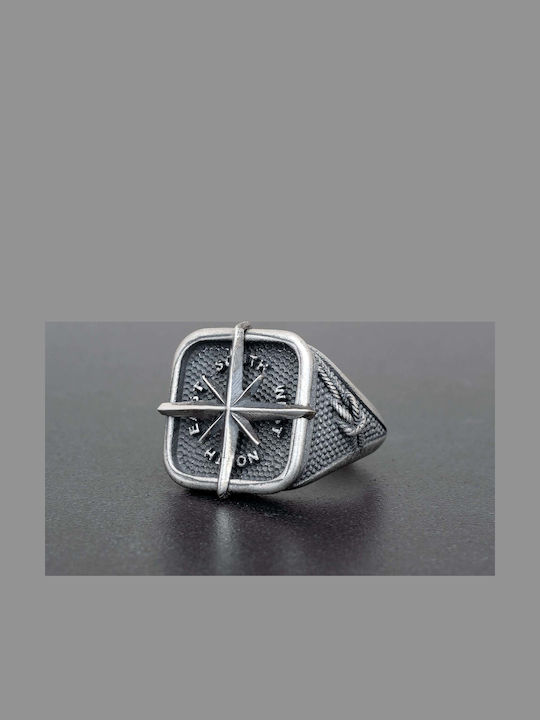 Men's Ring Compass Handmade Silver 925 Size 60