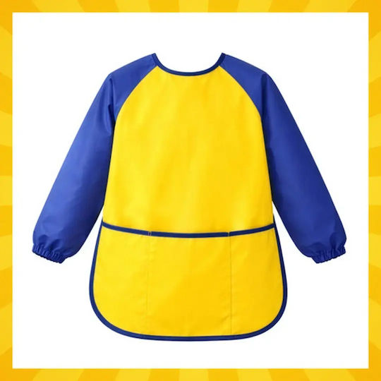 Wasserfeste Kinder Malzubehör Schürze Kruzzel Mit Ärmeln & Taschen Gelb Blau 98-122cm