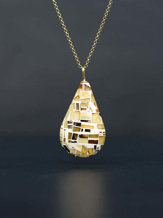 Handmade Amber Mosaic Pendant Silver 925 Chain 50cm