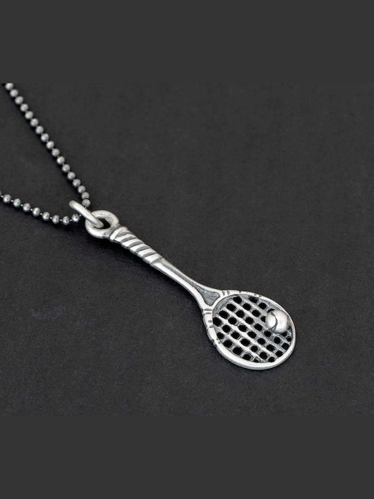 Hängende Charms Tennis Racket Handgefertigt Silber 925 Kordel Technoleder 40cm