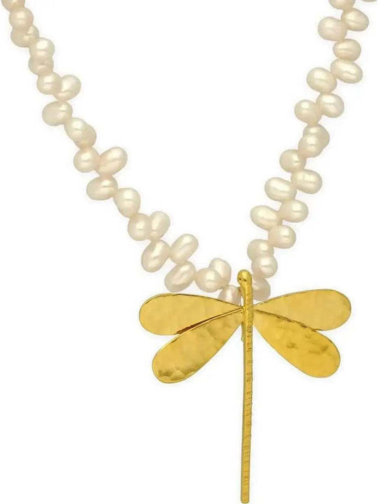 Medalion Colier Libelulă Mărgele Handmade Argint Roz Plăcut Cu Aur 925