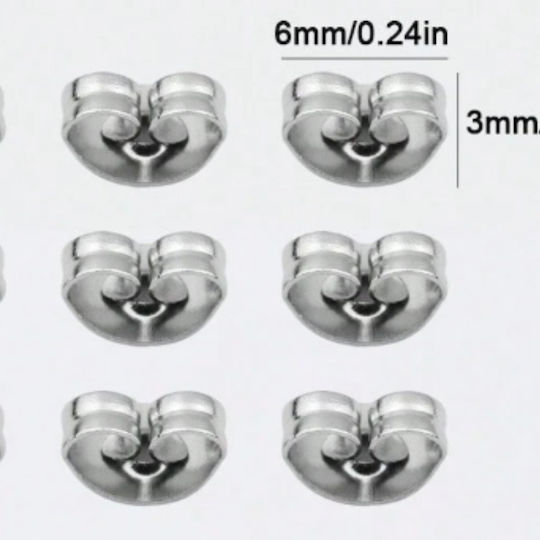 Earring Clasps Butterfly 4pcs Stainless Steel Silver