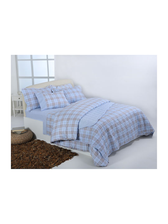 Silk Fashion Cotton Duvet Cover Set Double with 2 Pillowcases & 1 Bed Sheet 230x250cm Sky Blue