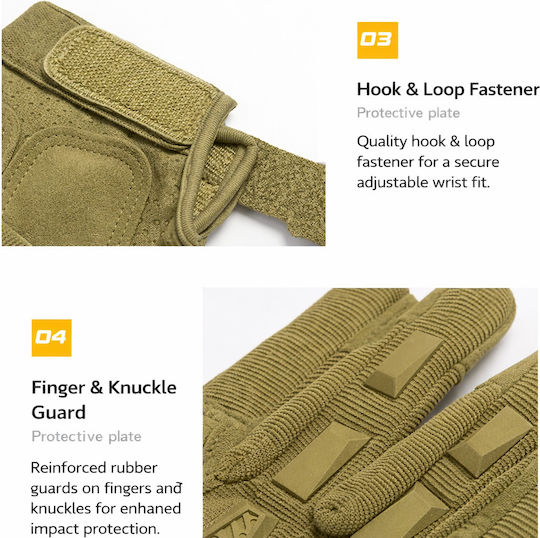 Mănuși Tactice Militare Bărbați Kaki – Protecție din Cauciuc Antiderapante Touchscreen Luptă Airsoft Moto Outdoor & Sport