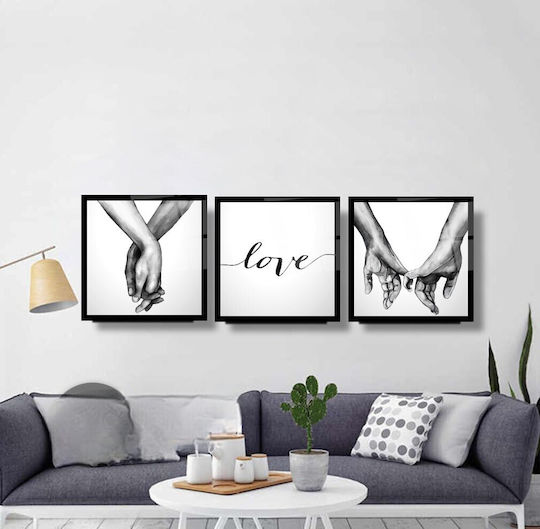 Dreifach Glas Gemälde Set Mit Wort Liebe Schwarz-Weiß (50x50cm)