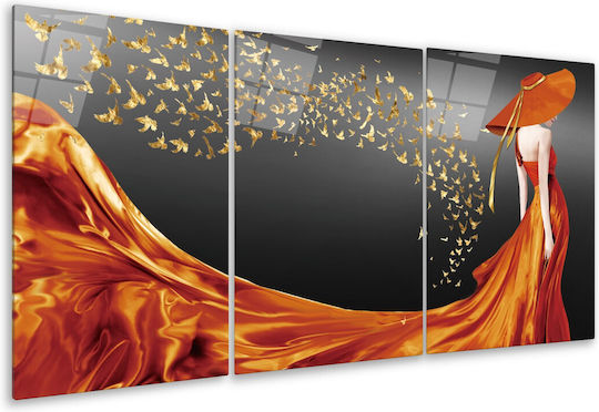 Dreifach Glas Set Mit Frauenporträt Orange (50x70cm)