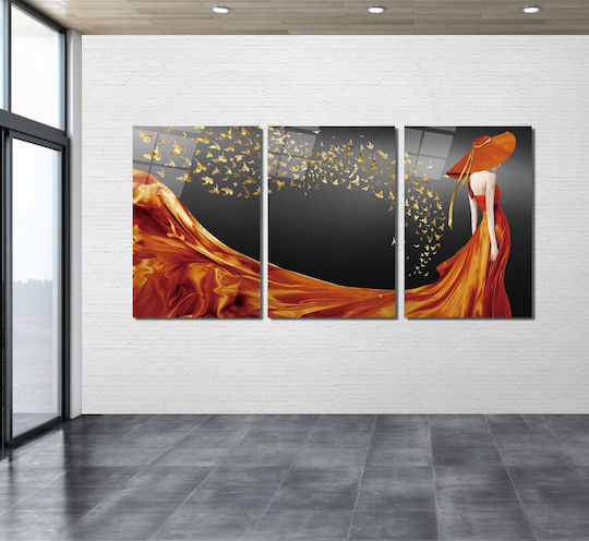 Dreifach Glas Set Mit Frauenporträt Orange (50x70cm)