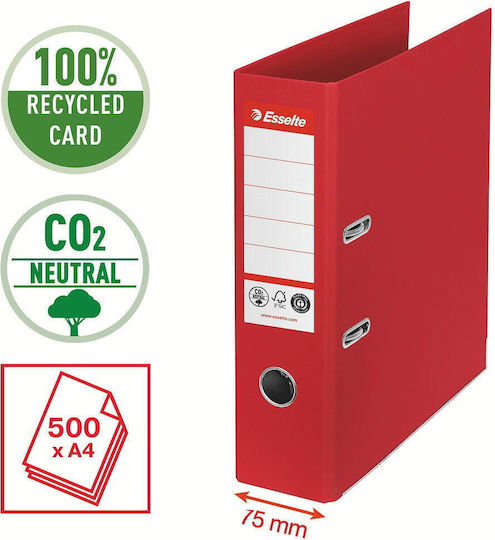 Esselte Esselte No.1 Power Recycled Lever Arch File Co2 Neutral Cardboard 100% Recycled Fsc A4 75 Mm Red