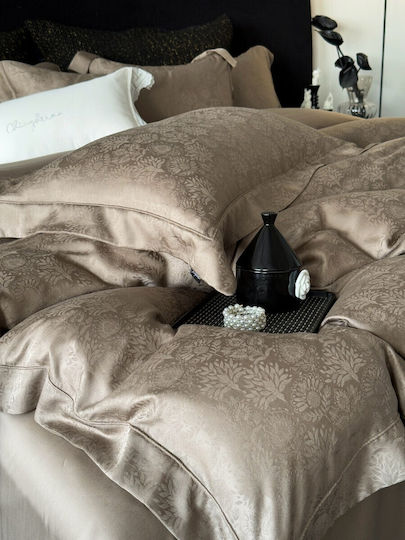 Σετ Παπλωματοθήκη Υπέρδιπλη 220x240cm 100% Lyocell Ζακάρ 2 Μαξιλαροθήκες & 1 Σεντόνι Καφέ