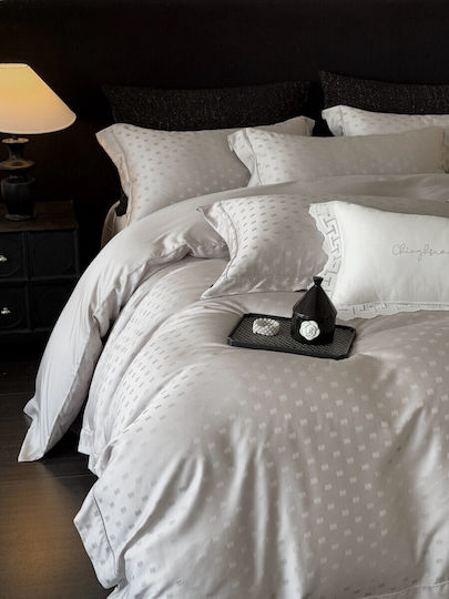 Σετ Παπλωματοθήκη Υπέρδιπλη 220x240cm 100% Lyocell Ζακάρ 2 Μαξιλαροθήκες & 1 Σεντόνι Γκρι