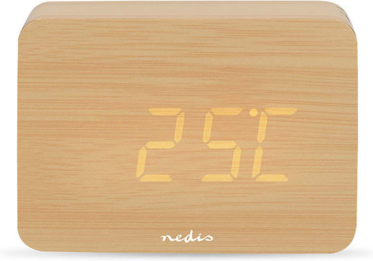 Nedis Масов Дигитален Часовник LED Дървен с Будилник Кафяв CLDK2008BN