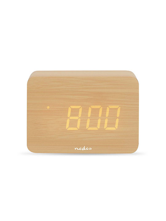 Nedis Tabletop Digital LED Clock Wooden With Brown Alarm Clock CLDK2008BN