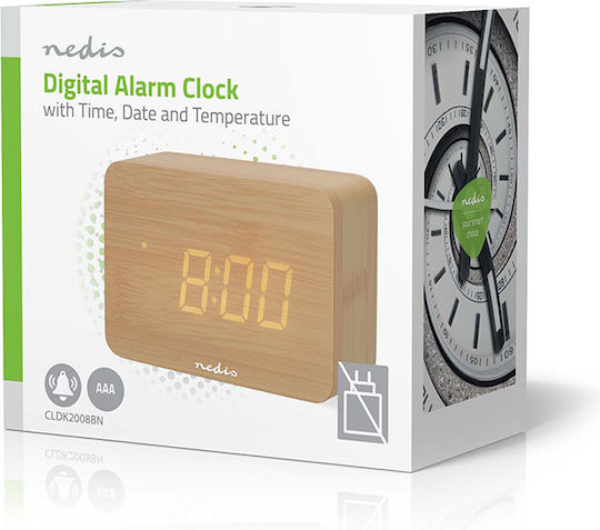 Nedis Масов Дигитален Часовник LED Дървен с Будилник Кафяв CLDK2008BN