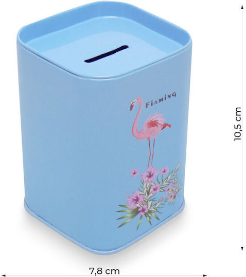 Pencilia Metallic Money Box Light Blue Flamingo Flowers 10.5×7.5cm Pencilia Metallic Money Box Light Blue Flamingo Flowers 10.5×7.5cm