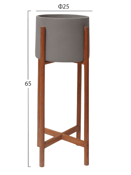 HomeMarkt Rentil Plant Pot Wooden Gray with Stand 25x65cm
