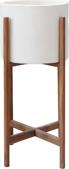 HomeMarkt Rentil Plant Pot Wooden White with Stand 25x55cm