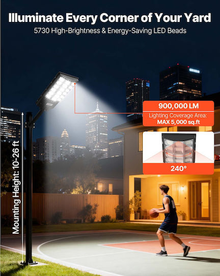 Vevor Solar Street Light 12W 900lm with Motion Sensor Photocell and Remote Control IP65