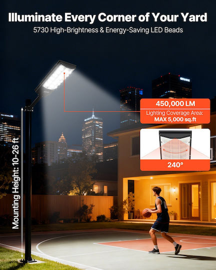Vevor Solar Street Light 8W 450lm with Motion Sensor Photocell and Remote Control IP65