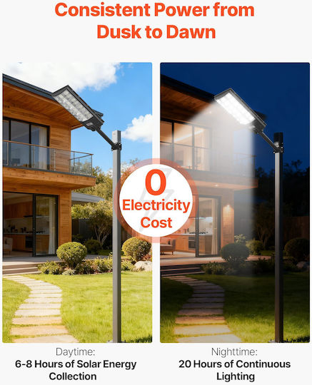 Vevor Solar Street Light 8W 450lm with Motion Sensor Photocell and Remote Control IP65