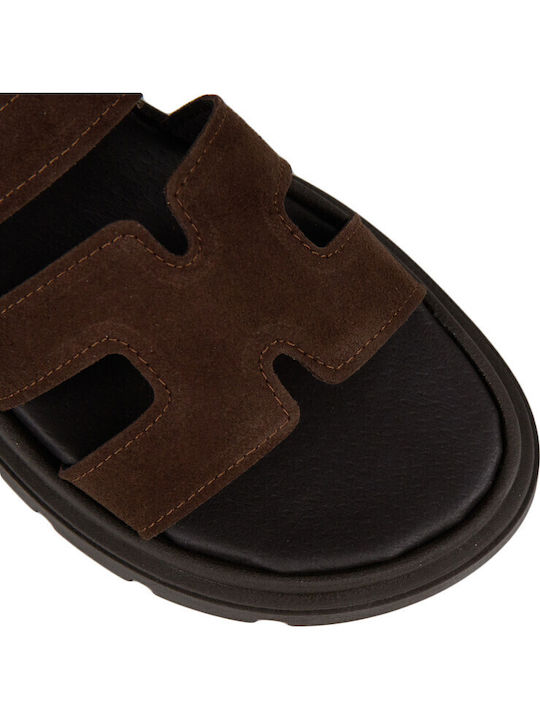 Deri Damen Flatforms Braun Sandalen