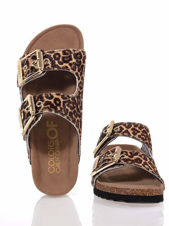Leather Women's Flat Sandals Brown
