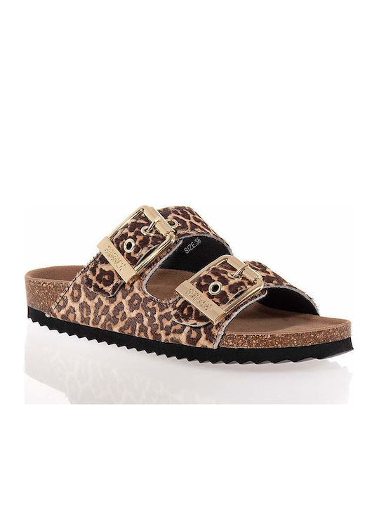Leather Women's Flat Sandals Brown