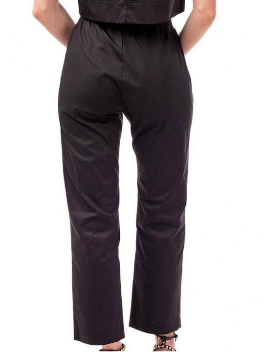 Women's Fabric Trousers with Rubber Band Black