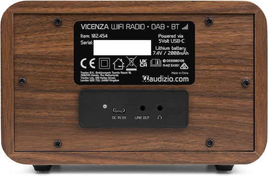 Audizio Vicenza Επιτραπέζιο Ραδιόφωνο Επαναφορτιζόμενο DAB+ με Bluetooth και USB Wood